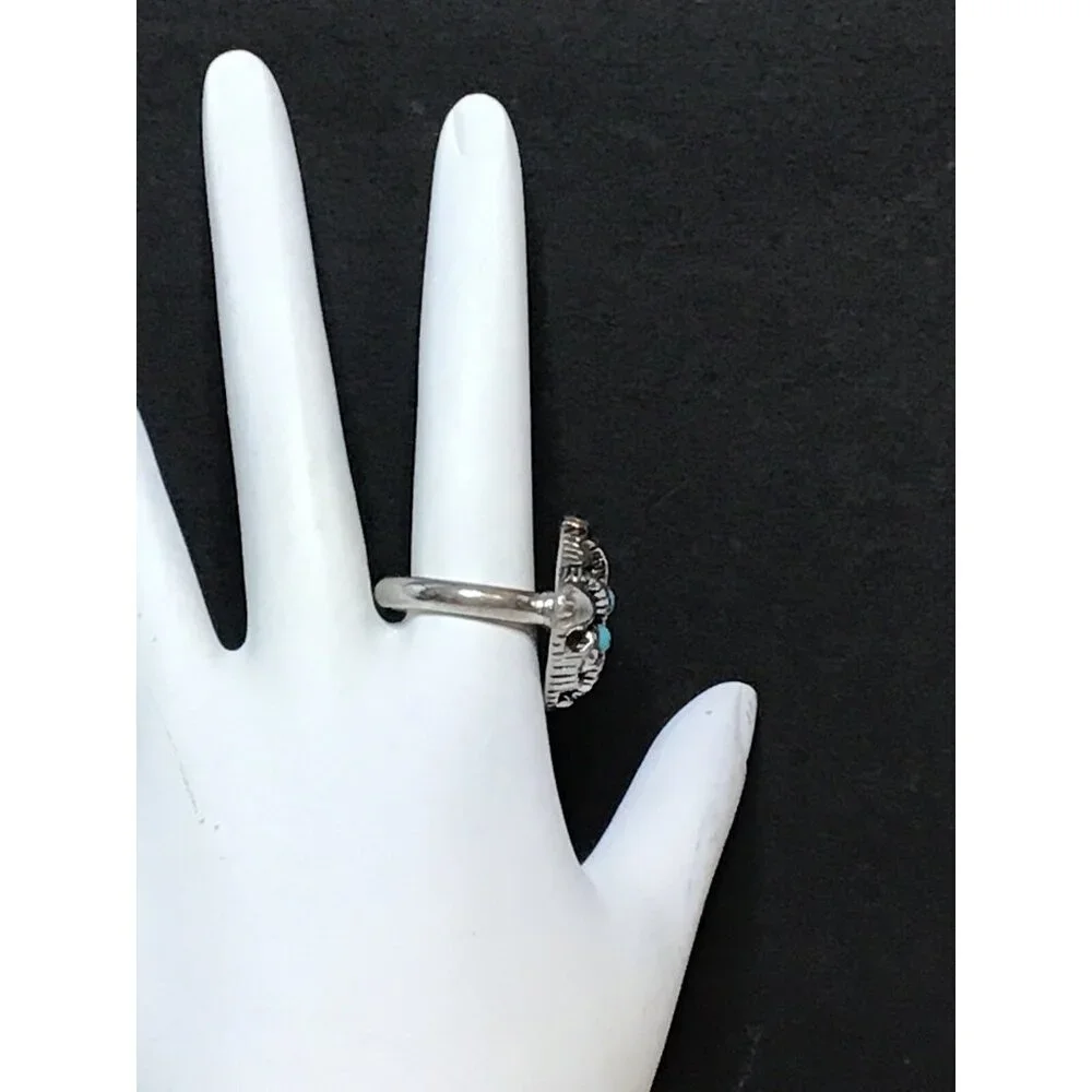Avon Silver Tone Adjustable Ring W/ Faux Turquoise Sierra Design Signed SC (R62) - Picture 3 of 4
